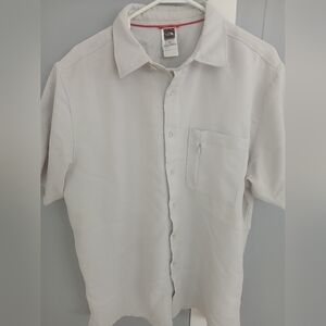 The North Face Men's Short Sleeve Button Up Shirt Gray Sz  L Front Zip Pocket FL